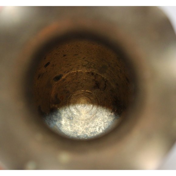 Vtg 80s Cloisonné Brass Vase Pink Lillies Brown Calla Cala Lily Ruffled Rim Top - Picture 9 of 10